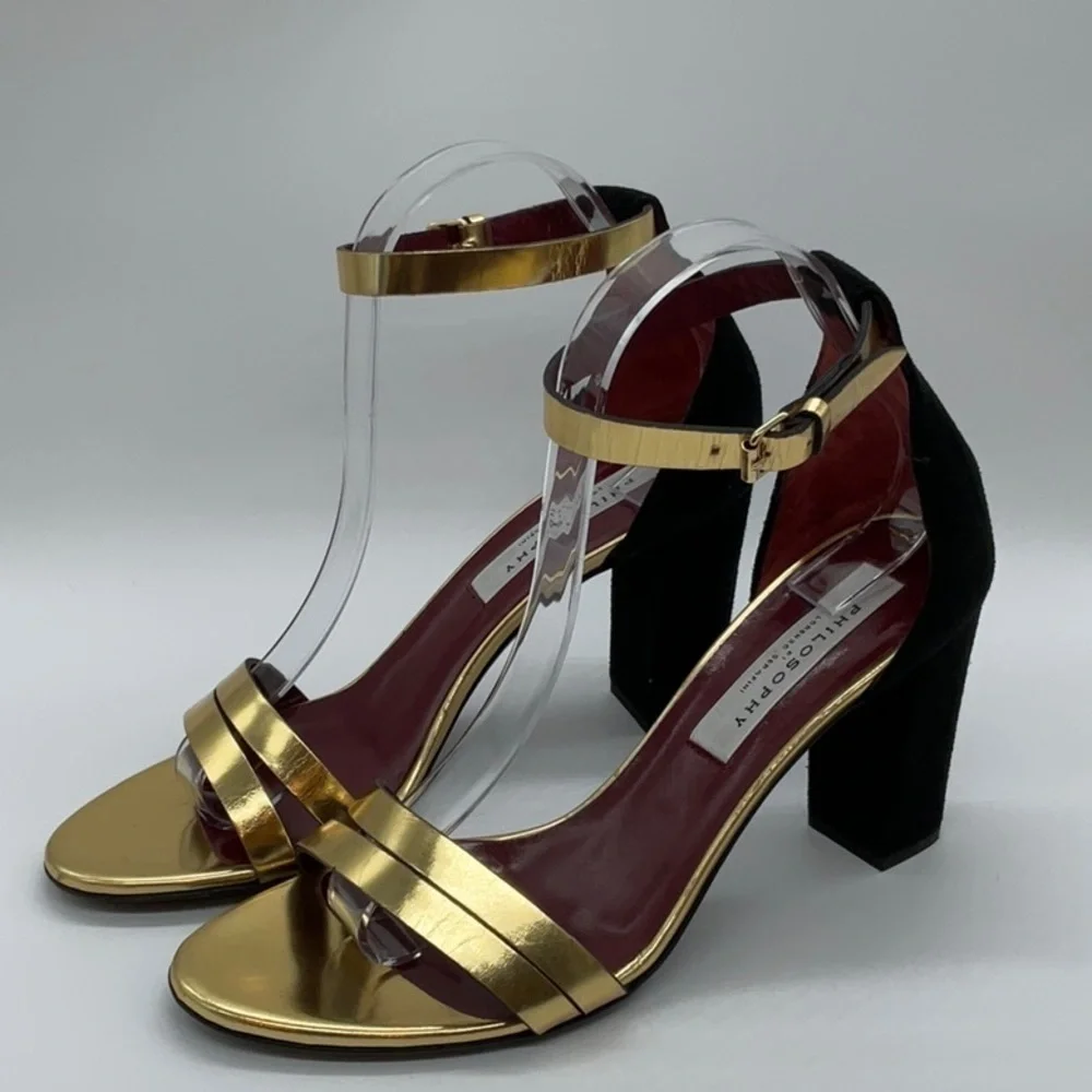 Philosophy di Lorenzo Serafini gold black velvet strap sandal